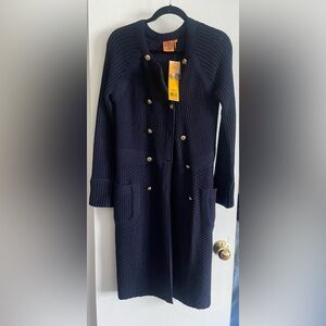 NWT Tory Burch Walker Sweater Coat - Navy with Gold Buttons Size S